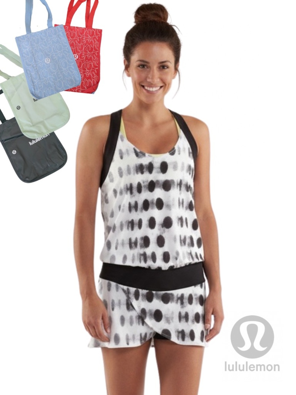 LULULEMON Run for Your Money Seaside Dot Romper Polkadot Skirt + Small Tote Bag
